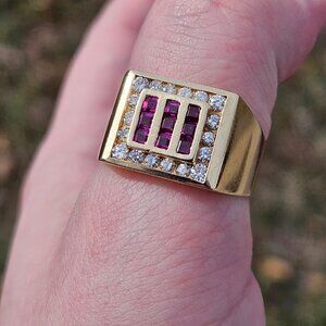 14K Yellow Gold Diamond & Ruby Square Channel Set Wide Band Ring .54TCW Size 10